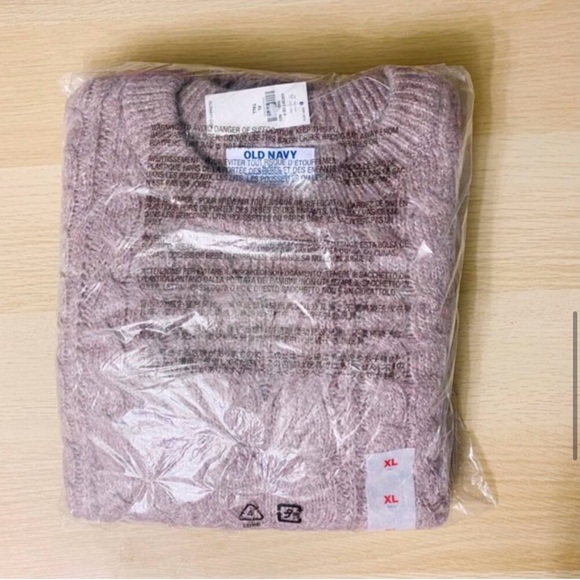 Old Navy Heathered Cable Knit Sweater Crew Neck New Rose Dawn Rosedawn Wool NWT - Picture 7 of 11
